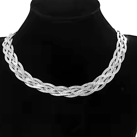 Sterling Silver Elegant Braided Necklace, Handcrafted Intricate Weave, P… - Picture 2 of 4